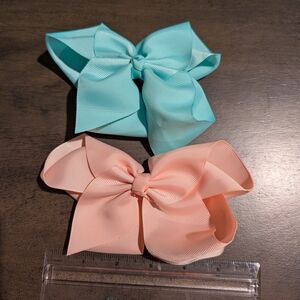 Kids Hair Bow Set - Aqua and Peach